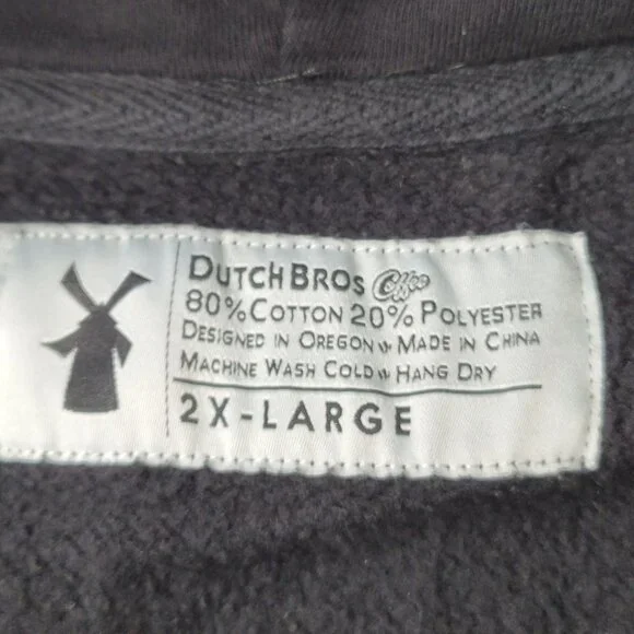 Dutch Bros Coffee "Peace Sign Logo" Men's Black Full-Zip Hoodie Size 2XL - Picture 12 of 12